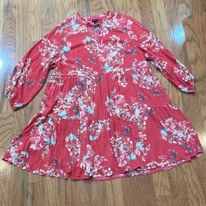 Torrid Woman’s Dress Size 2 18-20 Tiered Voluminous Floral Pockets Red Orange